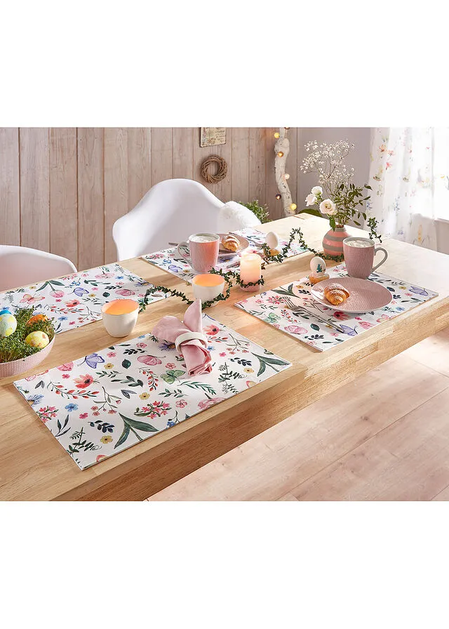 MANTEL INDIVIDUAL CON ESTAMPADO DE FLORES (4 UNIDADES) BLANCOESTAMPADO DE COLORES